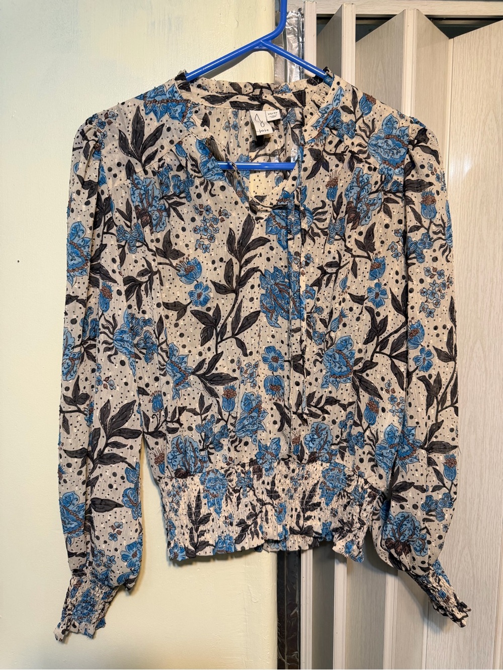 Joie Floral Blouse Beige & Blue Size XS Like New